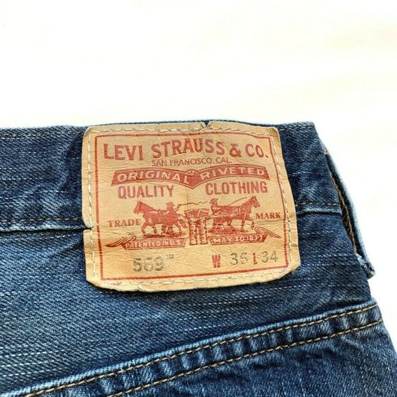 Levi's 569‎ Jeans Mens 36x34 (38x33) Loose Straight Fit Jeans Dark Wash Red Tab - Picture 8 of 12